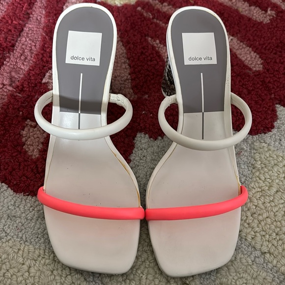 Dolce Vita Shoes - White and hot pink sandals with snakeskin heel